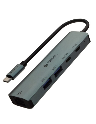 DEVIA HUB 5 EN 1 TIPO C USBx2/RJ45/PD100W v2 GRIS