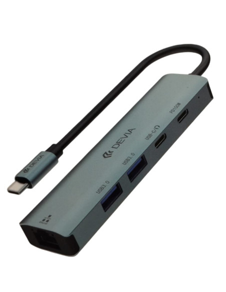 DEVIA HUB 5 EN 1 TIPO C USBx2/RJ45/PD100W v2 GRIS
