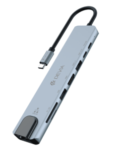 DEVIA HUB 8 EN 1 TIPO C HDMI/ USBx2/ PD 100W/ SD/ ETHERNET GRIS