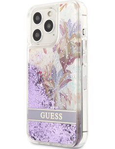 GUESS CARCASA GLITTER FLOWER IPHONE 13 PRO LILA