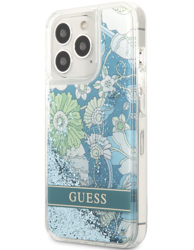 GUESS CARCASA GLITTER FLOWER IPHONE 13 PRO VERDE