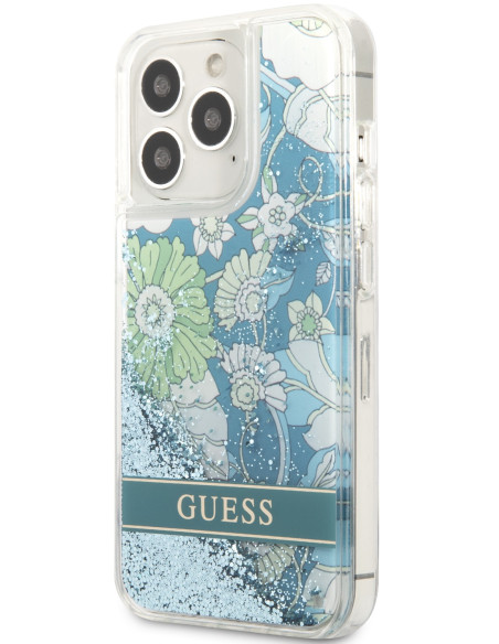 GUESS CARCASA GLITTER FLOWER IPHONE 13 PRO VERDE