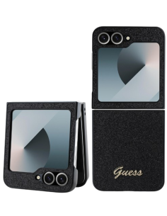 GUESS CARCASA GLITTER METAL LOGO SAMSUNG FLIP 6 NEGRO