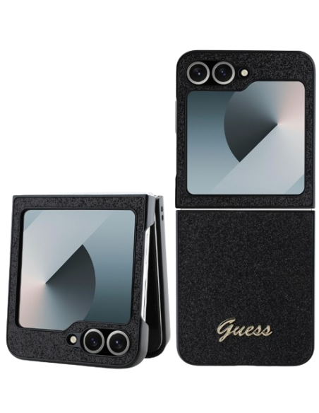 GUESS CARCASA GLITTER METAL LOGO SAMSUNG FLIP 6 NEGRO