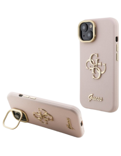 GUESS CARCASA GRAINED 4G SOPORTE CAMARA IPHONE 13 ROSA