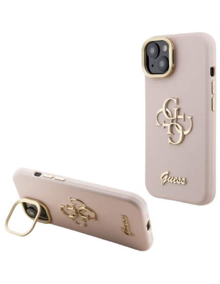 GUESS CARCASA GRAINED 4G SOPORTE CAMARA IPHONE 13 ROSA