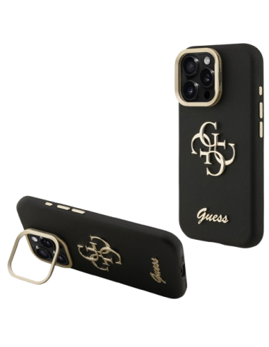 GUESS CARCASA GRAINED 4G SOPORTE CAMARA IPHONE 15 PRO MAX NEGRO