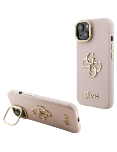 GUESS CARCASA GRAINED 4G SOPORTE CAMARA IPHONE 15 ROSA