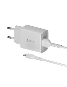 DEVIA CARGADOR DUAL USB 2.4A FAST CHARGE + CABLE TIPO C BLANCO V2