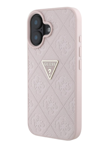 GUESS CARCASA GRAINED 4G STAMP TRIANGLE IPHONE 16 ROSA