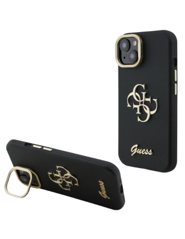 GUESS CARCASA GRAINED 4G SOPORTE CAMARA IPHONE 13 NEGRO