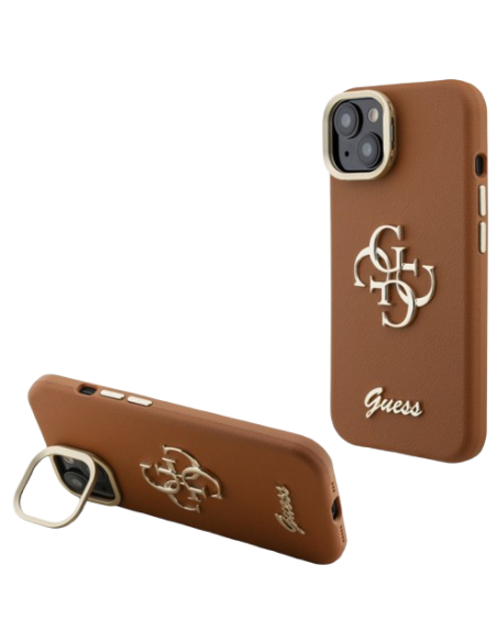 GUESS CARCASA GRAINED 4G SOPORTE CAMARA IPHONE 15 MARRON