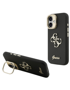 GUESS CARCASA GRAINED 4G SOPORTE CAMARA IPHONE 16 NEGRO