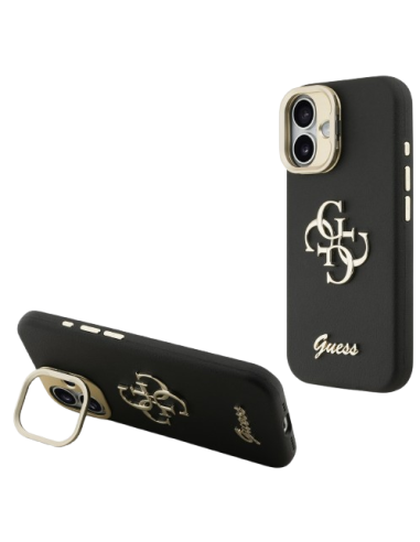 GUESS CARCASA GRAINED 4G SOPORTE CAMARA IPHONE 16 NEGRO