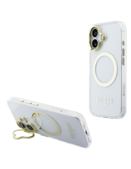 GUESS CARCASA MAGSAFE SOPORTE CAMARA IPHONE 16 DORADO