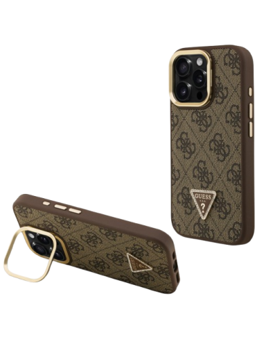 GUESS CARCASA MAGSAFE TRIANGLE 4G SOPORTE CAMARA IPHONE 15 PRO MARRON