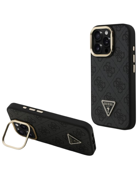 GUESS CARCASA MAGSAFE TRIANGLE 4G SOPORTE CAMARA IPHONE 15 PRO NEGRO