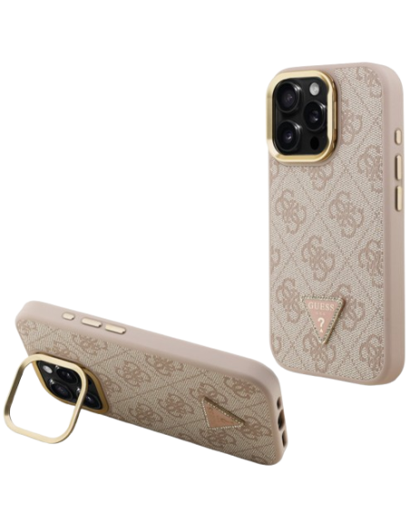 GUESS CARCASA MAGSAFE TRIANGLE 4G SOPORTE CAMARA IPHONE 15 PRO ROSA