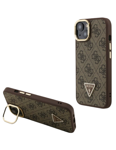 GUESS CARCASA MAGSAFE 4G TRIANGLE SOPORTE CAMARA IPHONE 15 MARRON