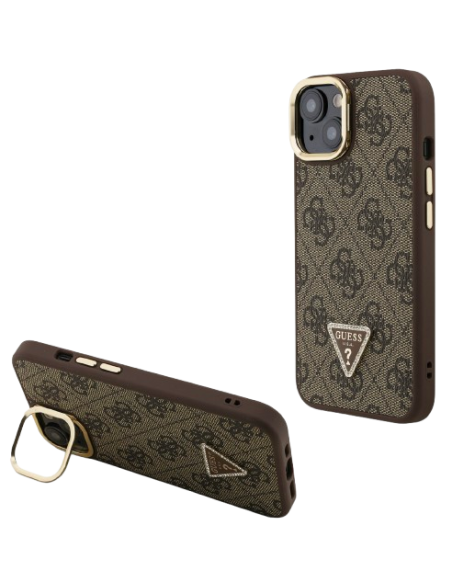 GUESS CARCASA MAGSAFE 4G TRIANGLE SOPORTE CAMARA IPHONE 15 MARRON