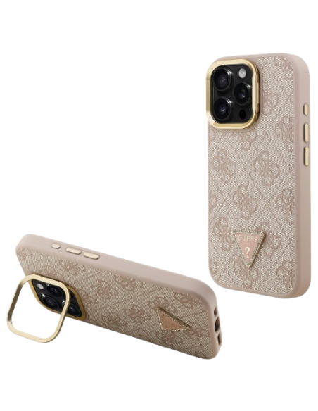 GUESS CARCASA MAGSAFE 4G TRIANGLE SOPORTE CAMARA IPHONE 15 PRO MAX ROSA