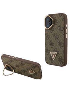 GUESS CARCASA MAGSAFE 4G TRIANGLE SOPORTE CAMARA IPHONE 16 MARRON