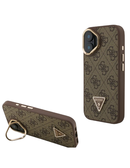 GUESS CARCASA MAGSAFE 4G TRIANGLE SOPORTE CAMARA IPHONE 16 MARRON