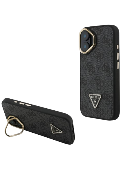 GUESS CARCASA MAGSAFE 4G TRIANGLE SOPORTE CAMARA IPHONE 16 NEGRO