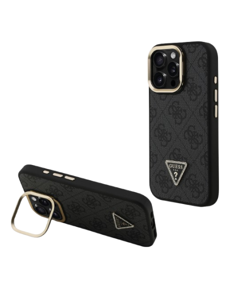 GUESS CARCASA MAGSAFE 4G TRIANGLE SOPORTE CAMARA IPHONE 16 PRO NEGRO