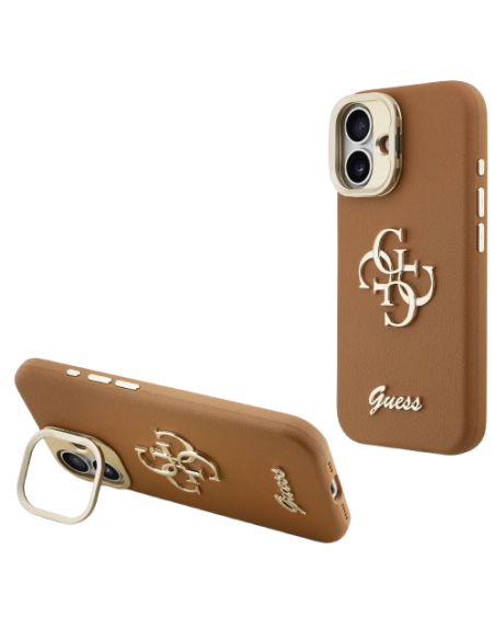 GUESS CARCASA GRAINED 4G SOPORTE CAMARA IPHONE 16 MARRON