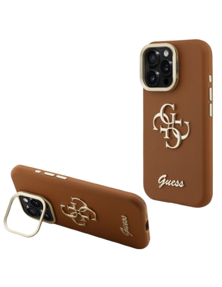 GUESS CARCASA GRAINED 4G SOPORTE CAMARA IPHONE 16 PRO MARRON