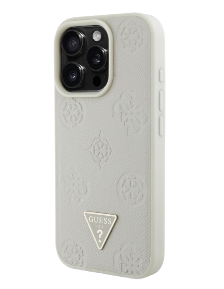 GUESS CARCASA MAGSAFE GRAINED PEONY TRIANGLE IPHONE 16 PRO BEIGE