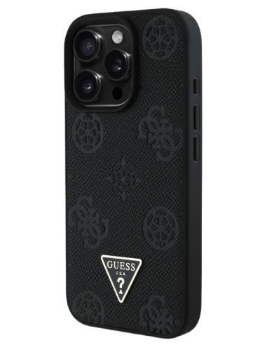 GUESS CARCASA MAGSAFE GRAINED PEONY TRIANGLE IPHONE 16 PRO NEGRO