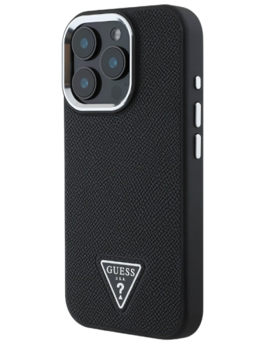 GUESS CARCASA MAGSAFE GRAINED TRIANGLE LOGO IPHONE 16 PRO MAX NEGRO