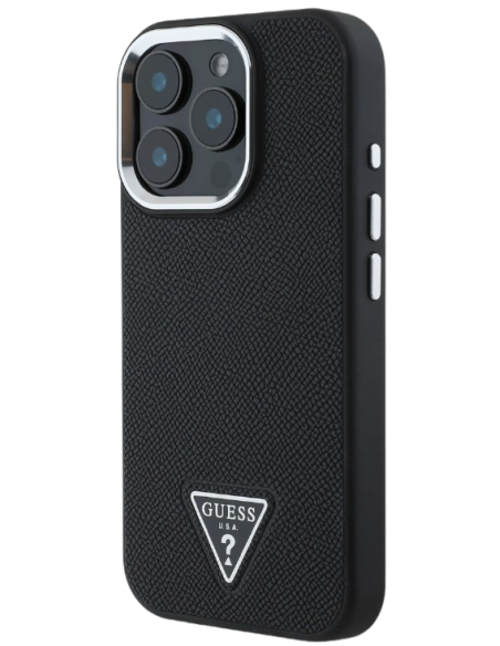 GUESS CARCASA MAGSAFE GRAINED TRIANGLE LOGO IPHONE 16 PRO MAX NEGRO