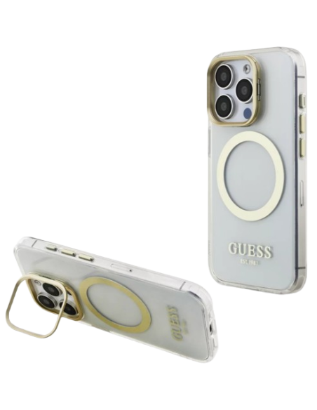 GUESS CARCASA MAGSAFE SOPORTE CAMARA IPHONE 16 PRO MAX DORADO