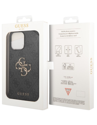 GUESS CARCASA 4G METAL LOGO IPHONE 15 PRO GRIS