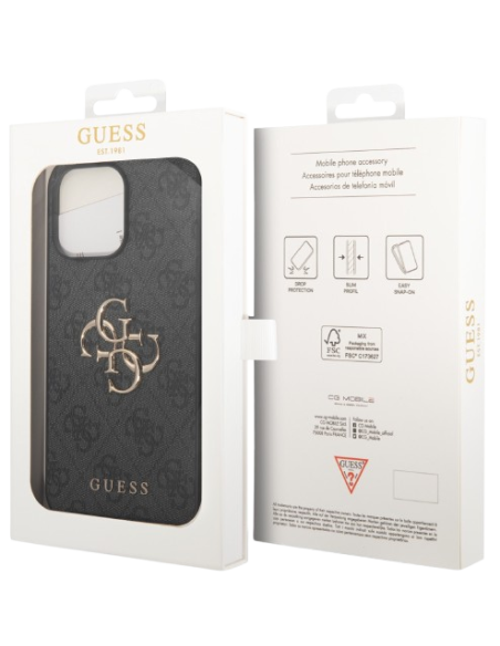 GUESS CARCASA 4G METAL LOGO IPHONE 15 PRO GRIS