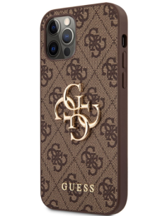 GUESS CARCASA METAL LOGO IPHONE 12 / 12 PRO MARRON