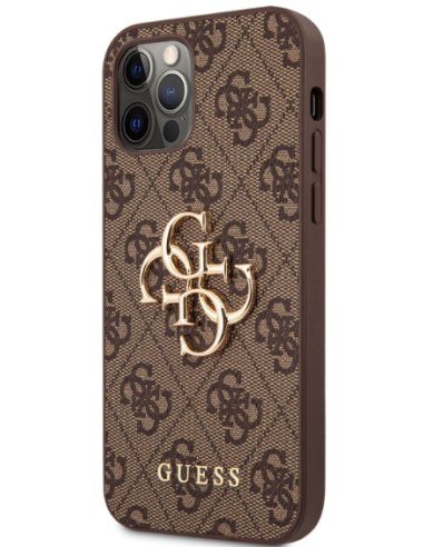 GUESS CARCASA METAL LOGO IPHONE 12 / 12 PRO MARRON