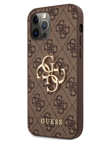 GUESS CARCASA METAL LOGO IPHONE 12 / 12 PRO MARRON