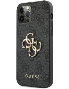GUESS CARCASA METAL LOGO IPHONE 12 / 12 PRO NEGRO