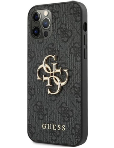 GUESS CARCASA METAL LOGO IPHONE 12 / 12 PRO NEGRO
