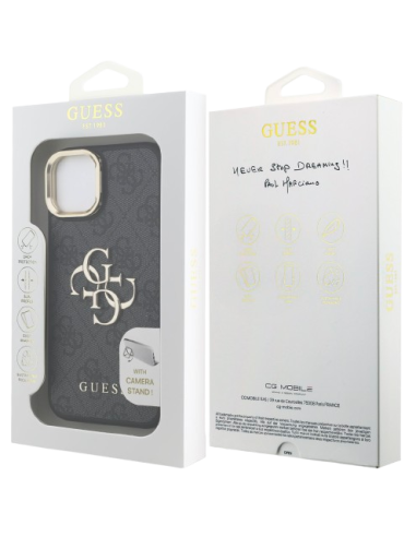 GUESS CARCASA 4G SOPORTE CAMARA IPHONE 15 NEGRO