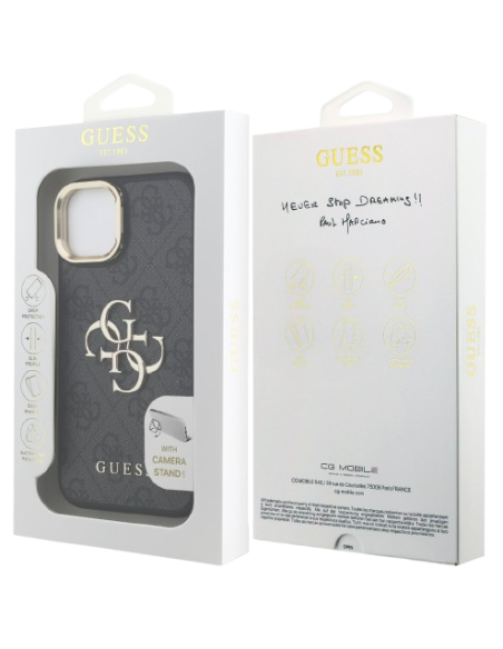 GUESS CARCASA 4G SOPORTE CAMARA IPHONE 15 NEGRO