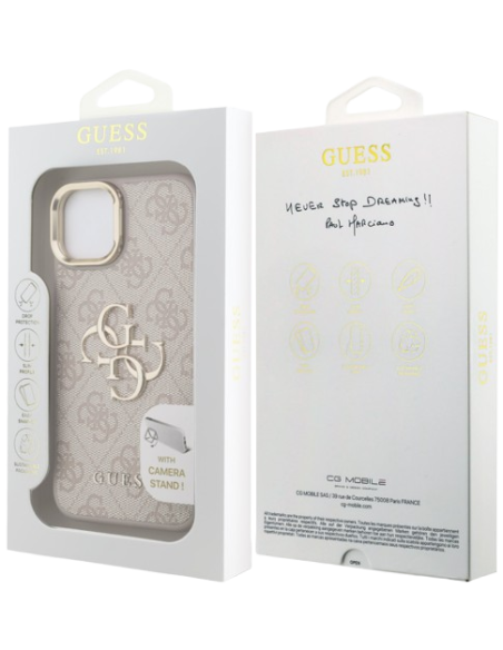 GUESS CARCASA 4G SOPORTE CAMARA IPHONE 15 ROSA