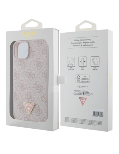 GUESS CARCASA 4G TRIANGLE STRASS IPHONE 15 ROSA