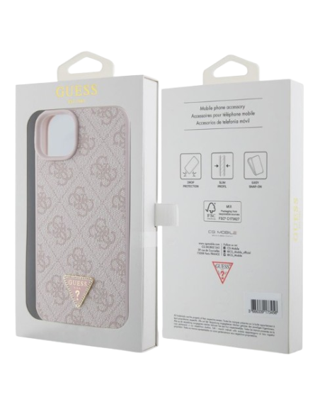GUESS CARCASA 4G TRIANGLE STRASS IPHONE 15 ROSA