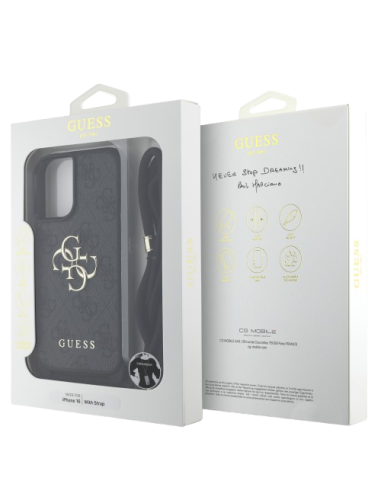 GUESS CARCASA CROSSBODY STRAP 4G IPHONE 16 GRIS