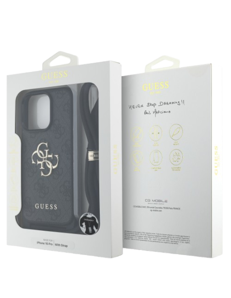 GUESS CARCASA CROSSBODY STRAP 4G IPHONE 16 PRO NEGRO